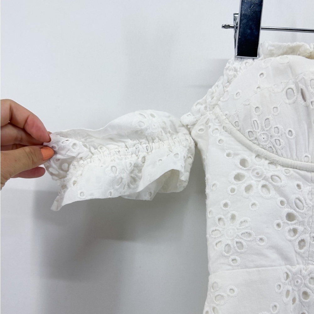 Revolve LPA White Eyelet Corset Fitted Off Shoulder Bodycon Mini Dress Small - Picture 6 of 7